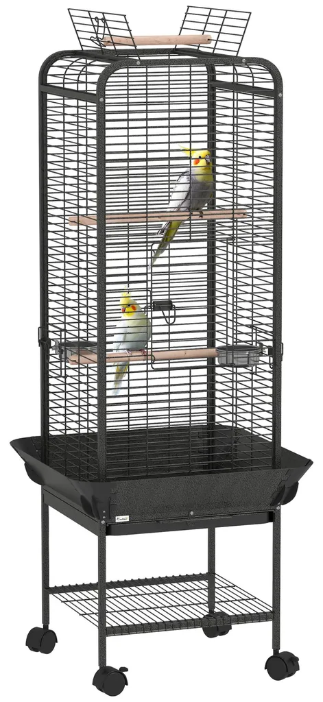 Cage oiseaux PawHut facile à nettoyer et déplacer 146cm Gris métal 62cm