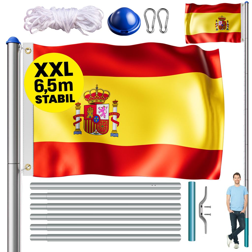 MONZANA® Fahnenmast 6,5m Seilzug Bodenhülse inkl. Spanien Produktbild 