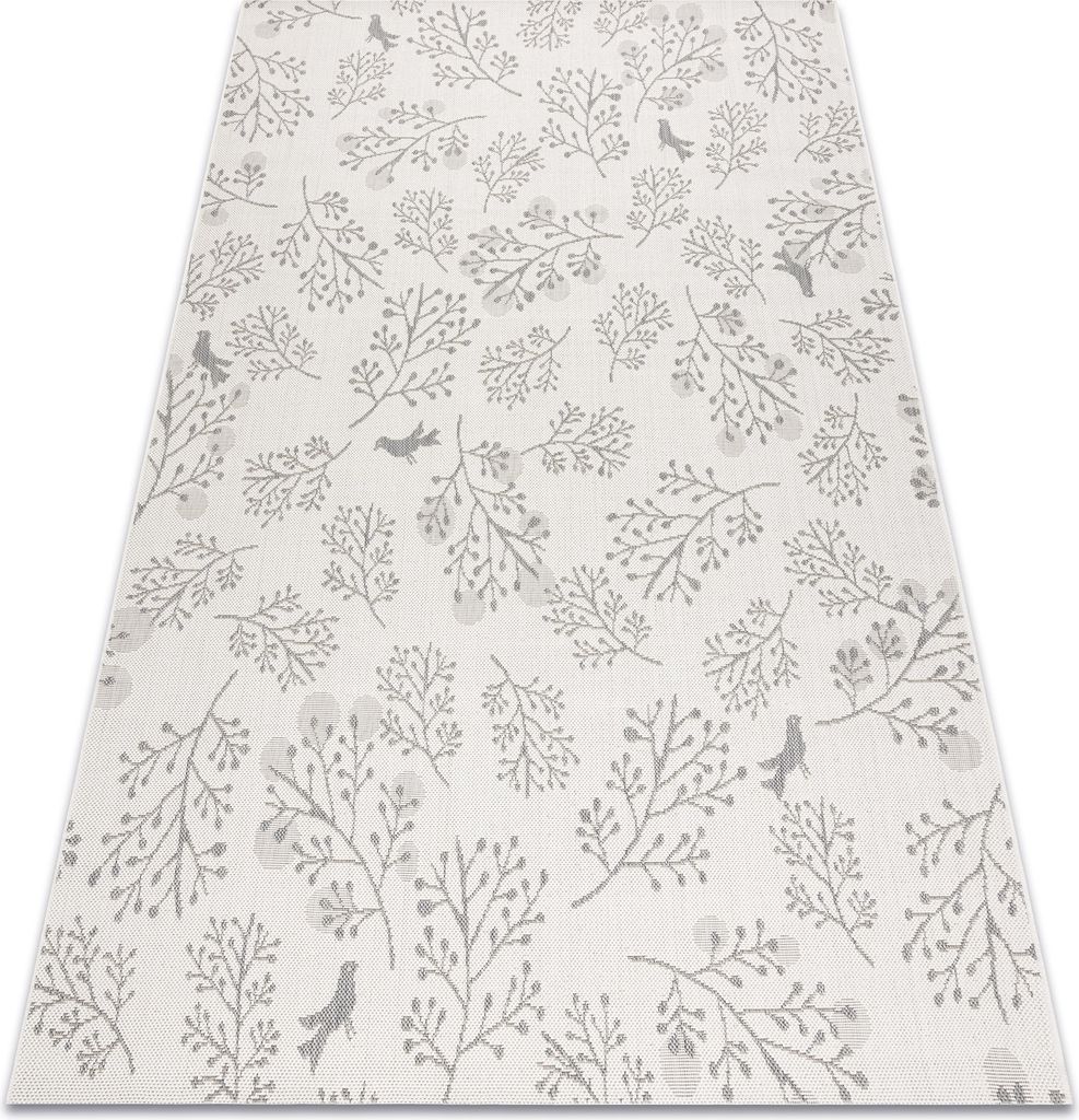 Teppich FLAT 48774/367 Laub Vögel -  creme grau Grau Produktbild 