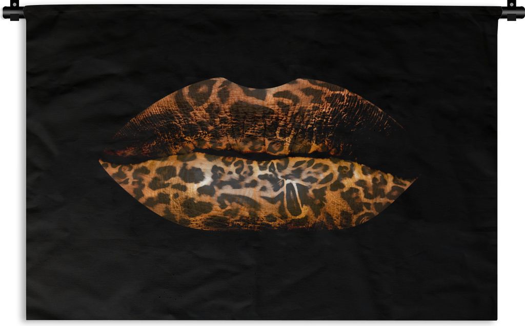 MuchoWow Wandteppich Wandbehang Lippen - Tigerdruck - Schwarz 150x100 cm Tapisserie Dekoration Wandtuch - Waschbar - Tapisserien - Wand-Decke