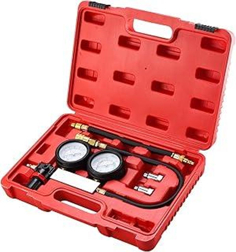 FreeTec Druckverlusttester Druckverlustprüfer, TU-21 Motor Druckverlust Tester, Motor Zylinder Druckverlustprüfer Lecksucher Kit mit 10 12 14 mm ...