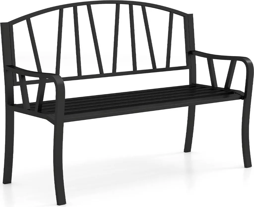 Banc de jardin pour détente extérieure, métal robuste 2-3 personnes