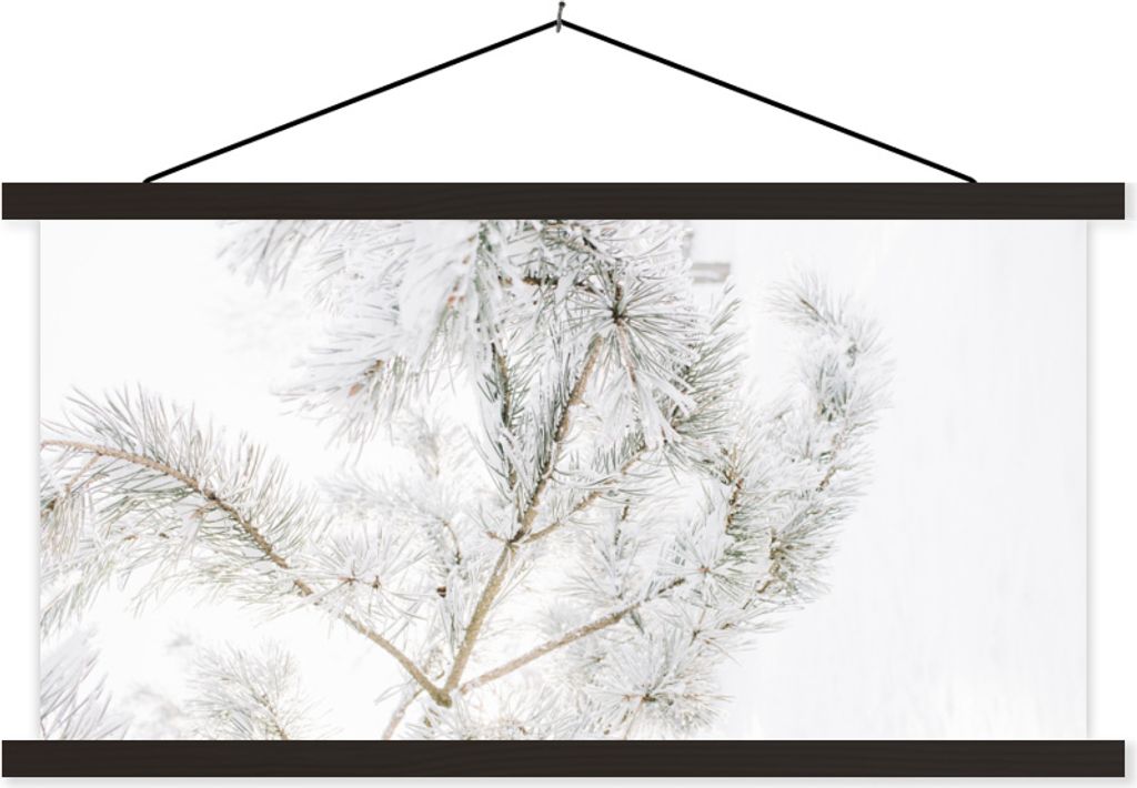 MuchoWow Textilposter Winter - Schnee - Zweige 150x75 cm mit schwarzem Rahmen - Posterleiste