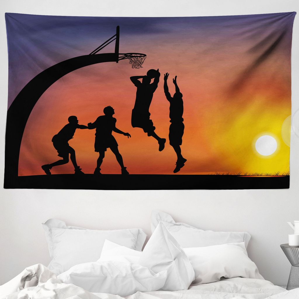 ABAKUHAUS Teen Zimmer Wandteppich, Jungen spielen Basketball aus Weiches Mikrofaser Stoff Waschbar ohne Verblassen Digitaldruck, 230 x 140 cm, Dunk...