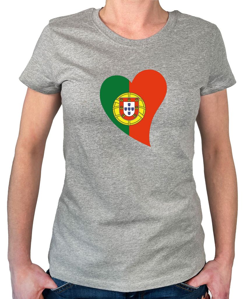 Huuraa Damen T-Shirt Portugal Flagge Herz L Sport Grey Bio Baumwolle Fairtrade Damenshirt Geschenkidee