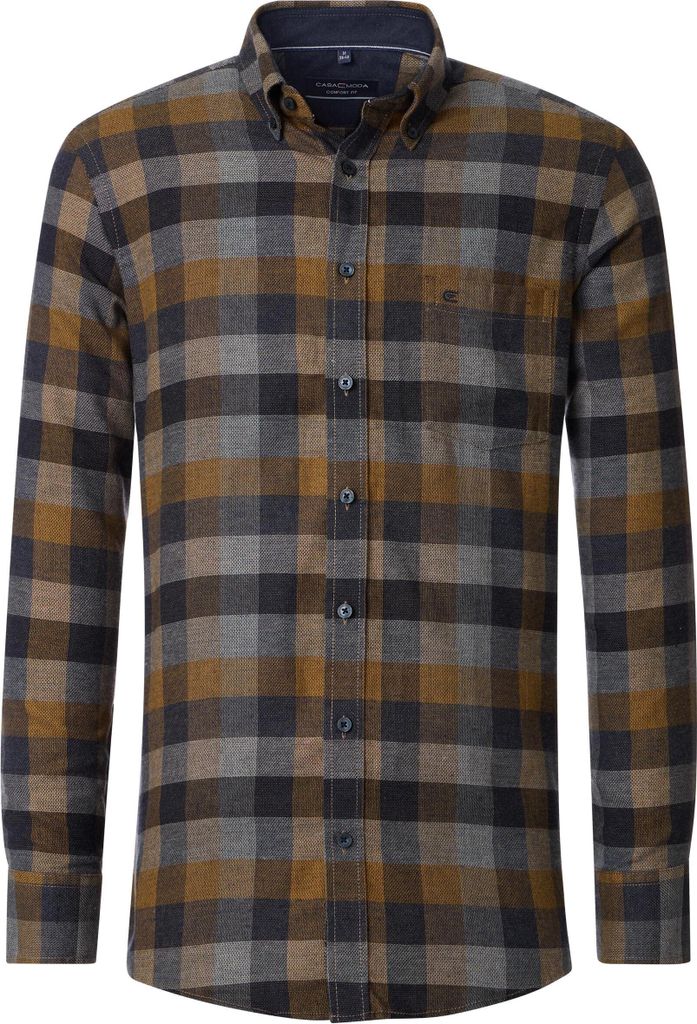 CASAMODA Herren Freizeithemd Langarm Button-Down Comfort Gelb kariert XXL