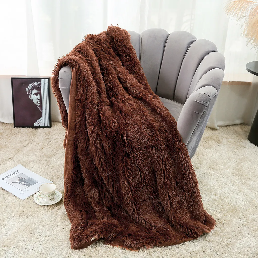 Coperta In Microfibra Bourina | Flanella Morbida Double-face | 127x152 Cm | Colore Marrone | Leggera E Calda
