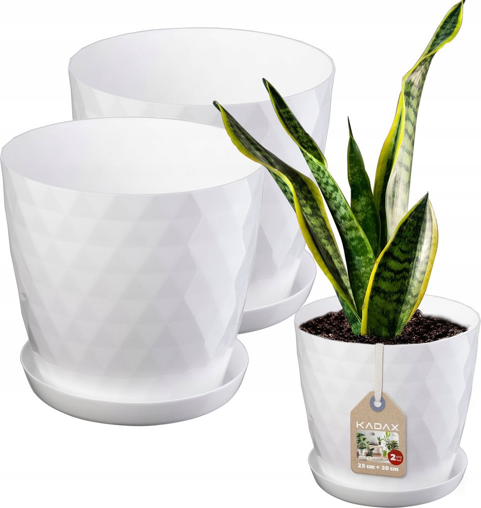 KADAX Blumentöpfe aus Kunstsoff "Amily", Topf mit Untersetzer. Pflanzkübel, 25 cm + 30 cm, Weiß