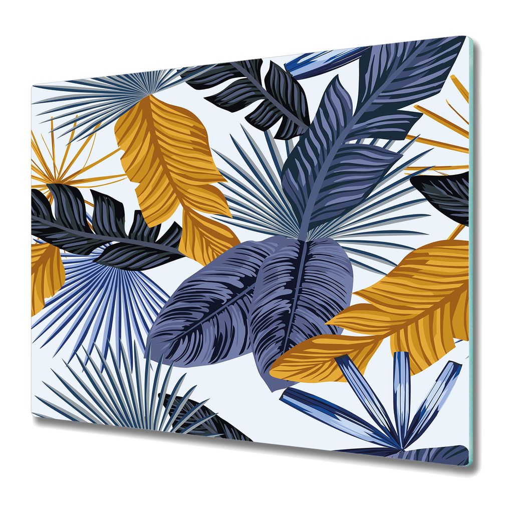 Küche Schneidebrett - Glas Schneidebrett - Herd Abdeckung -Blue Palm Leaves