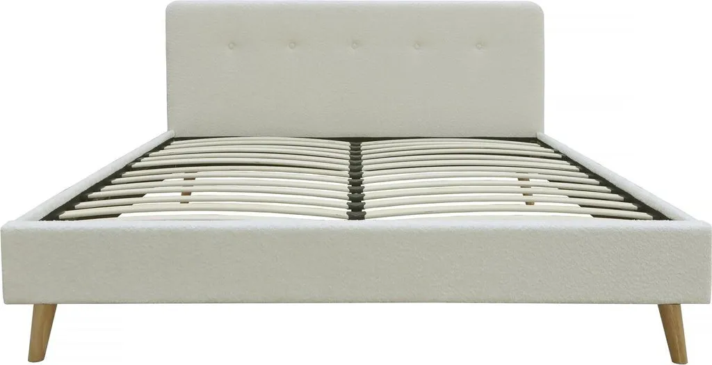 Lit tissu bouclette Nemo 140 x 190 cm - Lit double design bouclé Crème