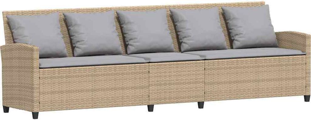 vidaXL Gartensofa 5-Sitzer mit Kissen Beige Poly Rattan
