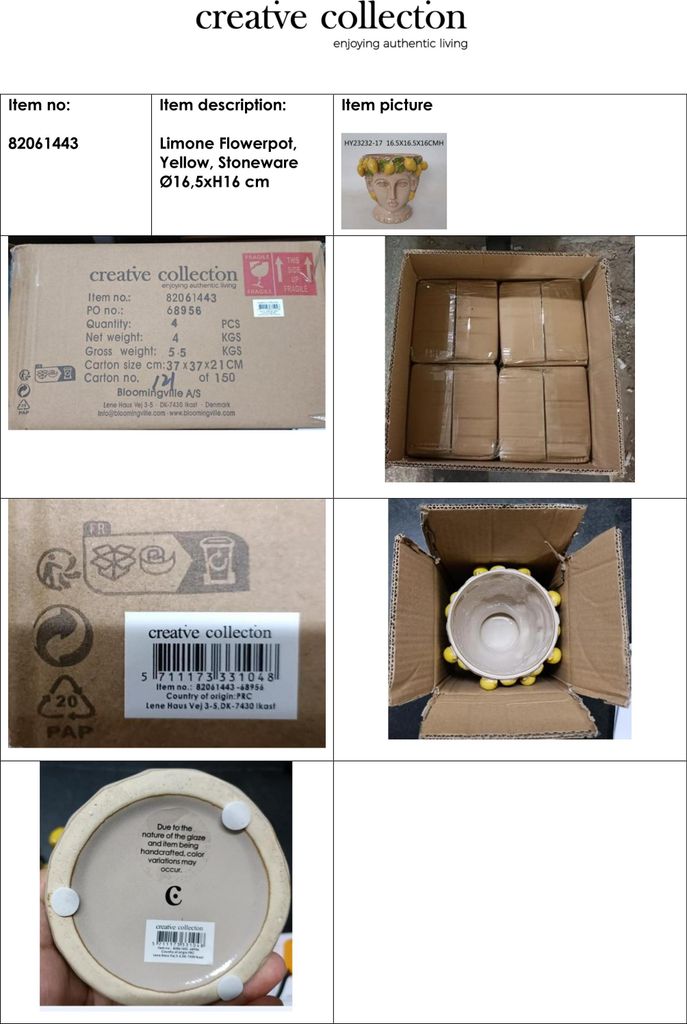 Bloomingville Limone, Zelená, Žlutá, Kameninové nádobí, Obrázek produktu 