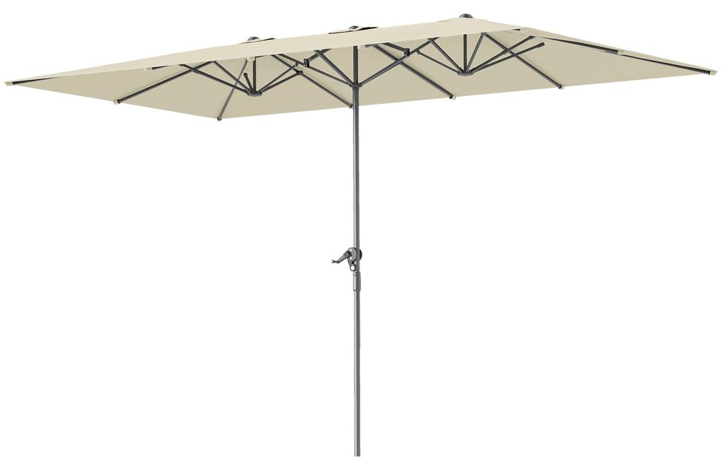 Doppelseitiger Schirm, 451 x 264 cm Sonnenschirm mit Kurbelsystem, 12 Metallstreben, Aluminiummast, Cremeweiß, UV-beständig