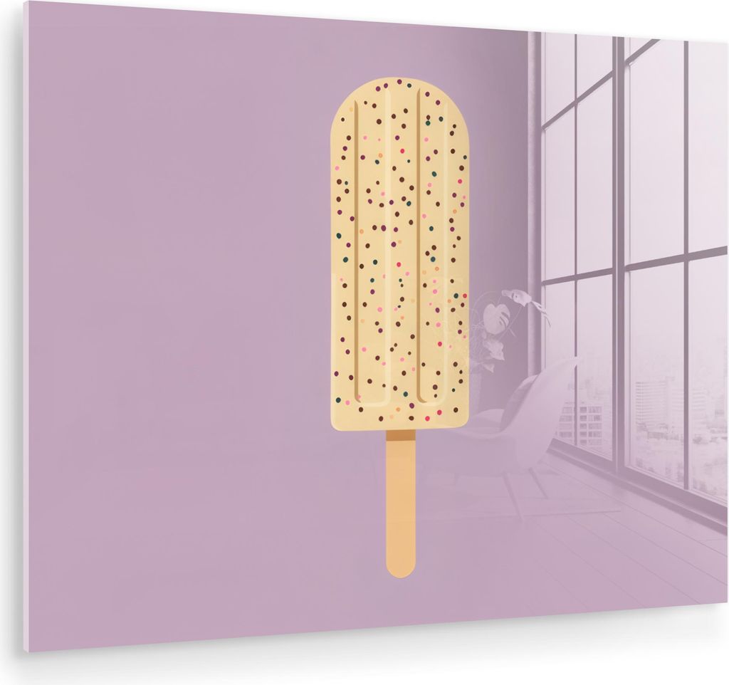 MuchoWow Glasbilder - Bilder auf Wandbild - Foto auf Glas Beige - Eiscreme - Sprenkeln 40x30 cm Wanddekoration aus Glas - Acrylglasbild - Acrylbild...