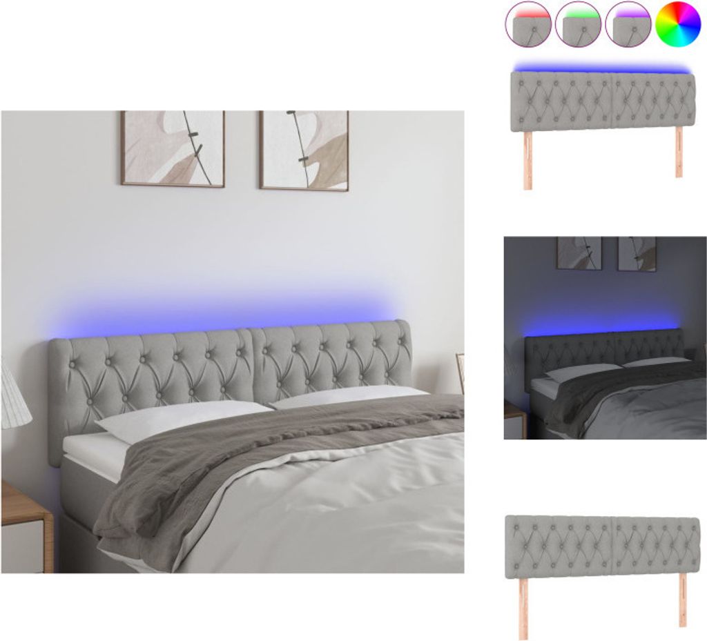vidaXL LED Kopfteil Hellgrau 144x7x78/88 cm Stoff - Kopf- & Fußenden