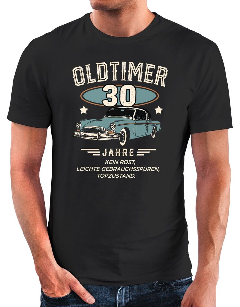 Herren T-Shirt Geburtstag Oldtimer Auto Vintage Style Retro Look Geschenk für Männer MoonWorks 30 Jahre schwarz 3XL