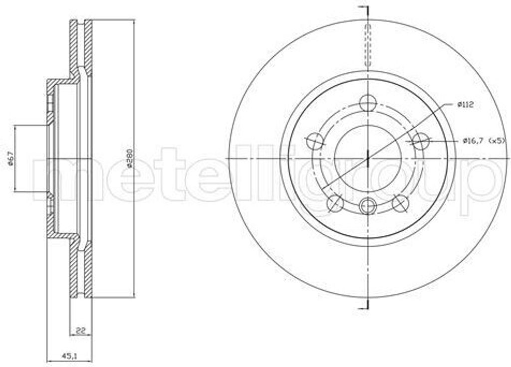 2x METELLI Bremsscheibe 23-1770C für BMW 2 Active Tourer (F45) 45 1mm 280 0mm
