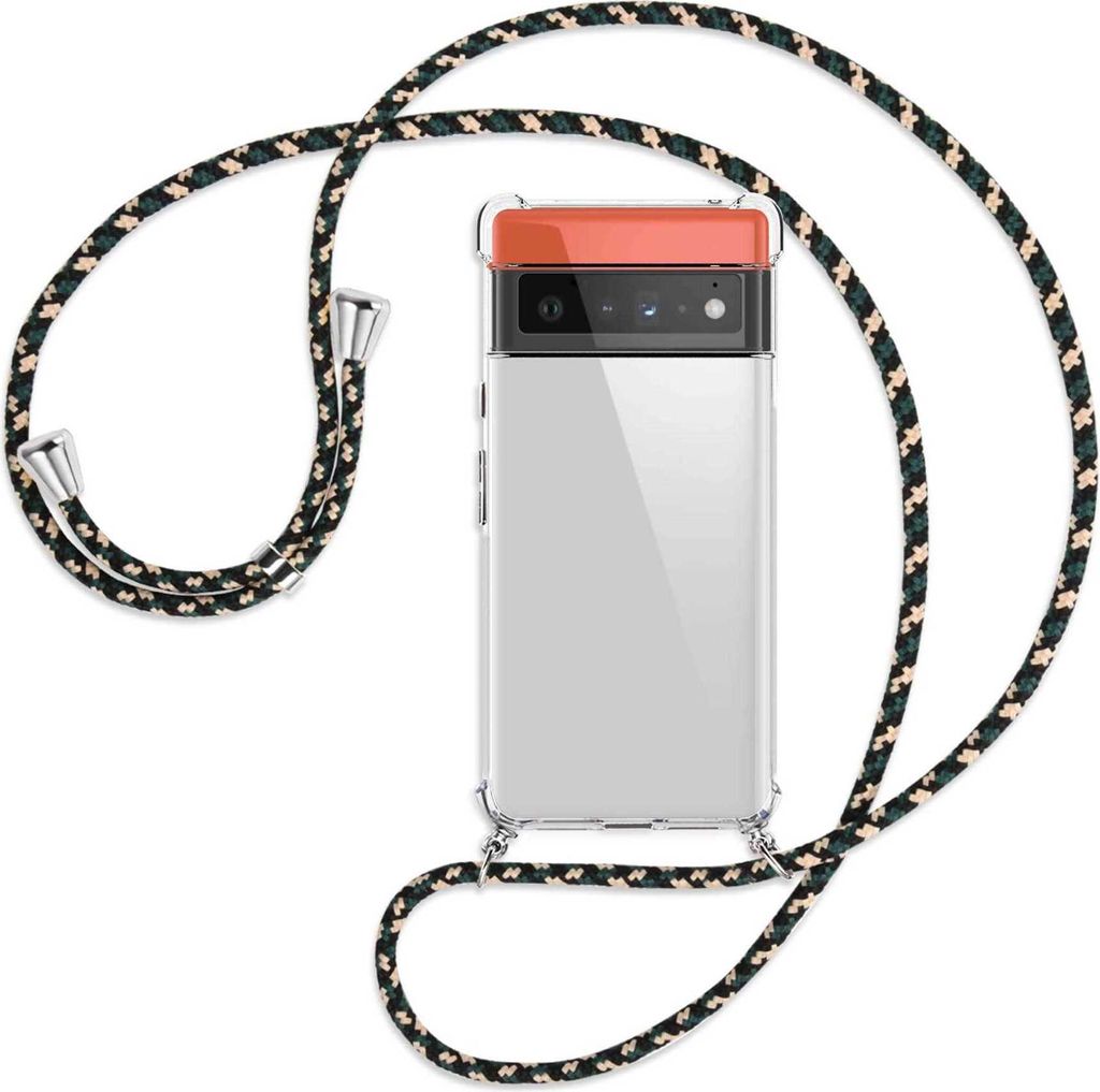 Handykette Backcover-Schutzhülle mit Band (Metall silberfarben) für Google Pixel 6 Pro - camouflage