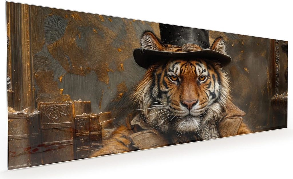 Küchenrückwand Spritzschutz Glas mit Motiv Tiger mit Zylinder 40 x 40 cm