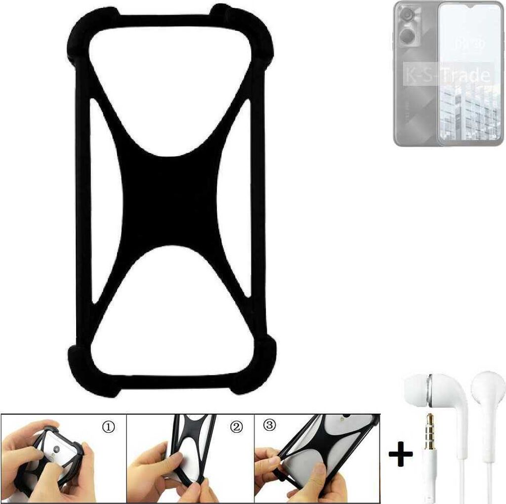 K-S-Trade Handy-Hülle + headphones kompatibel mit Tecno Pop 6 Pro Schutz-Hülle Bumper Silikon Cover Case Silikoncase Silikonbumper TPU Softcase