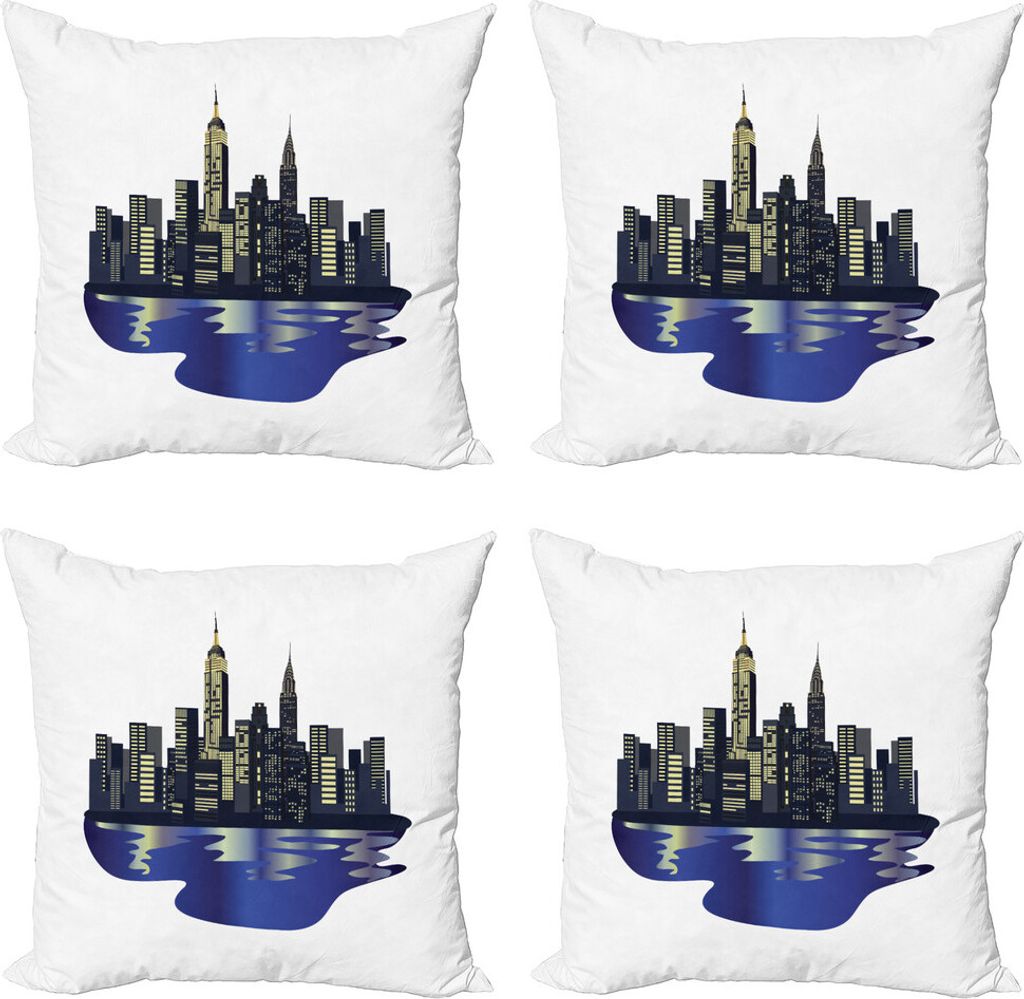 ABAKUHAUS NYC Kissenbezug Set (4 Stück), Metropolitan in New York Nacht, Moderner Doppelseitiger Digitaldruck, 45 cm x 45 cm, Mehrfarbig