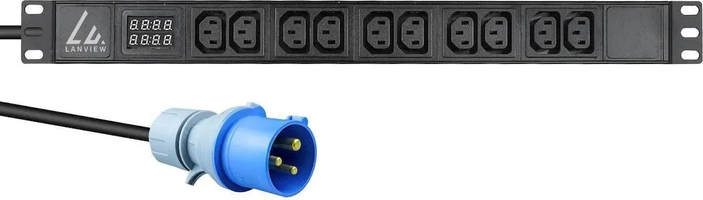 Lanview 19'' rack mount power strip 1U 16A with 10 x C13 socket (LVR-3MIEC-AMP-10C13)