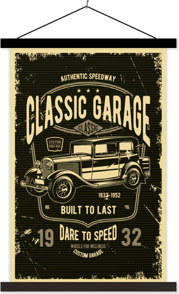 MuchoWow Textilposter Mancave - Auto - Retro - Garage 120x180 cm mit schwarzem Rahmen - Fotos