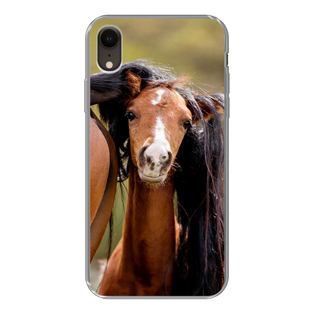 MuchoWow Handyhülle Schutzhülle Hülle für iPhone XR Pferde - Natur - Braun Silikon Softcase Handy Hülle - Schutzdeckel