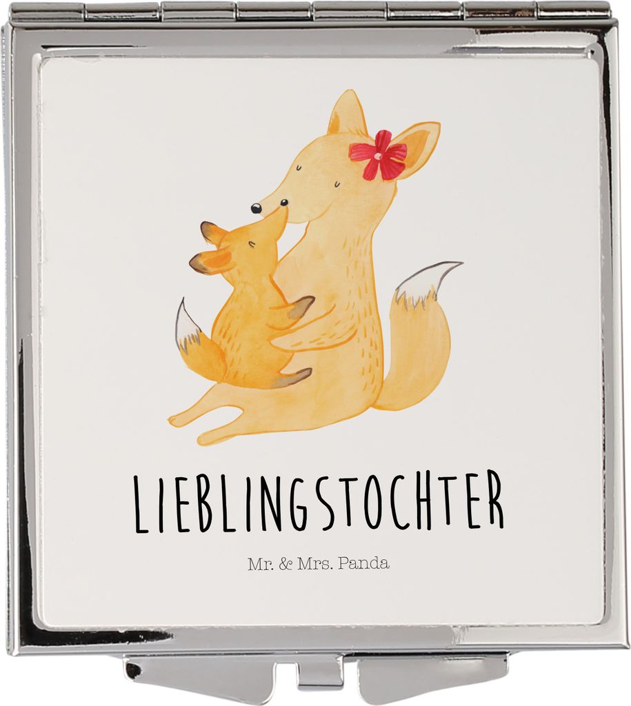 Mr. & Mrs. Panda Schminkspiegel Fuchs Mama - Weiß - Geschenk, Tochter, Kosmetikspiegel, Muttertag, Klappbarer Spiegel, Schoß, Mutter, klein, Klap...