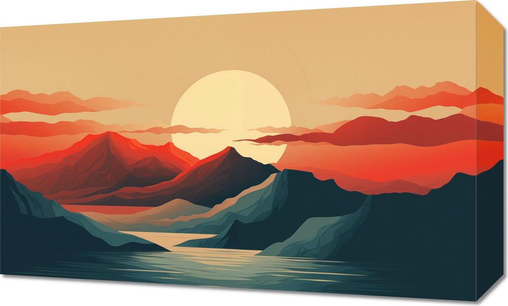 Bild 50x30cm Sonnenuntergang über den Bergen