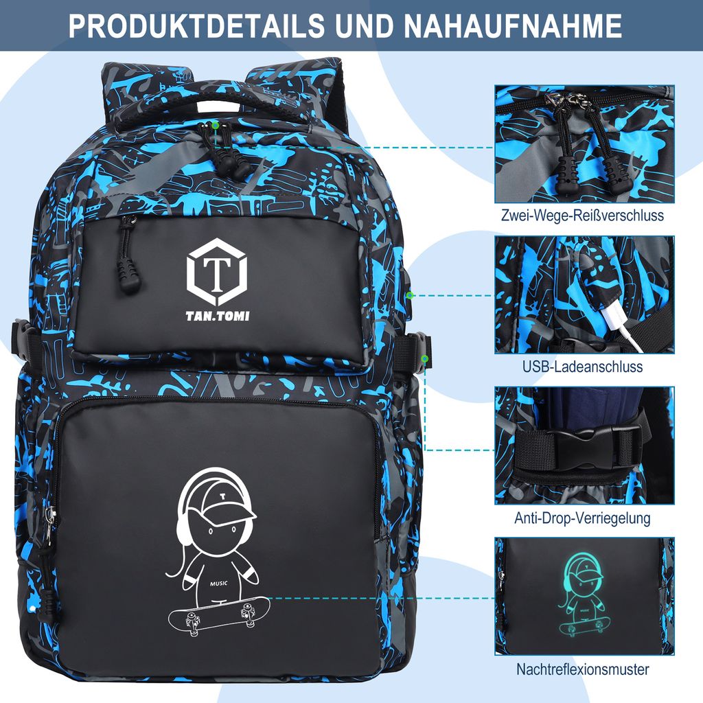 Mofut Schulrucksäcke 2 Stück, Rucksack Jungen Schulrucksack Produktbild 8