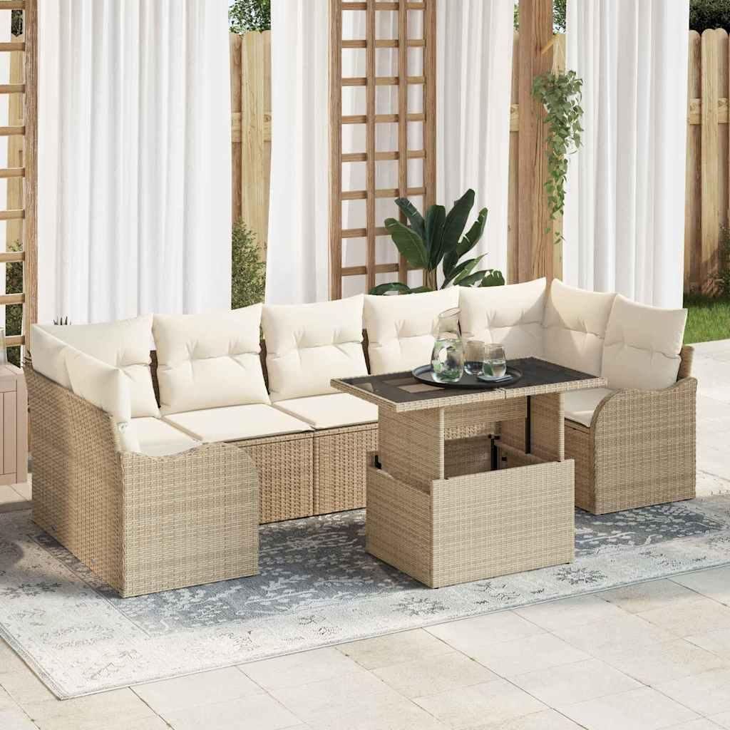 Maison Exclusive - Gartensofa-set mit Kissen 8 pcs Beige Poly-Rattan