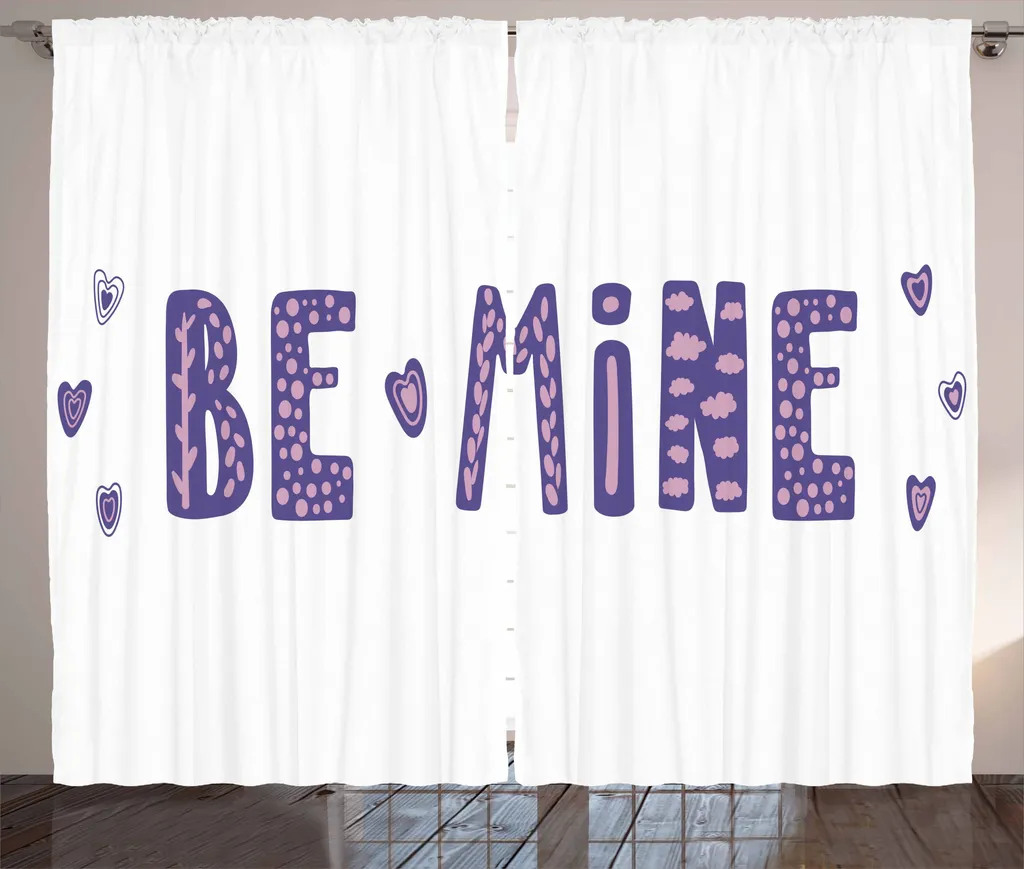 ABAKUHAUS Citazione Tenda rustica, testo tipografico e cuori, tenda con passanti e ganci per camera da letto, 280 x 175 cm, viola e viola scuro
