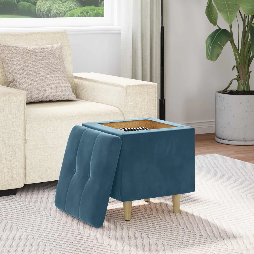 vidaXL Pouf contenitore con cuscino blu 40 x 40 x 45 cm Velluto - 4