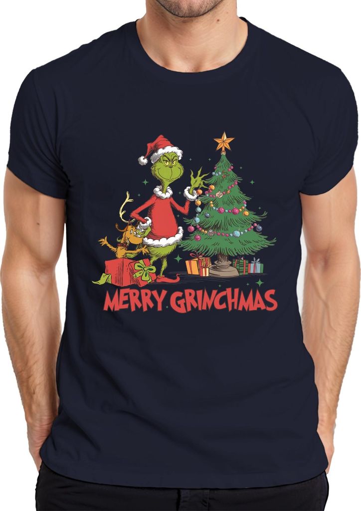Merry Grinchmas Grinch Weihnachtsbaum Geschenke Weihnachten Herren T-Shirt, Navy, L