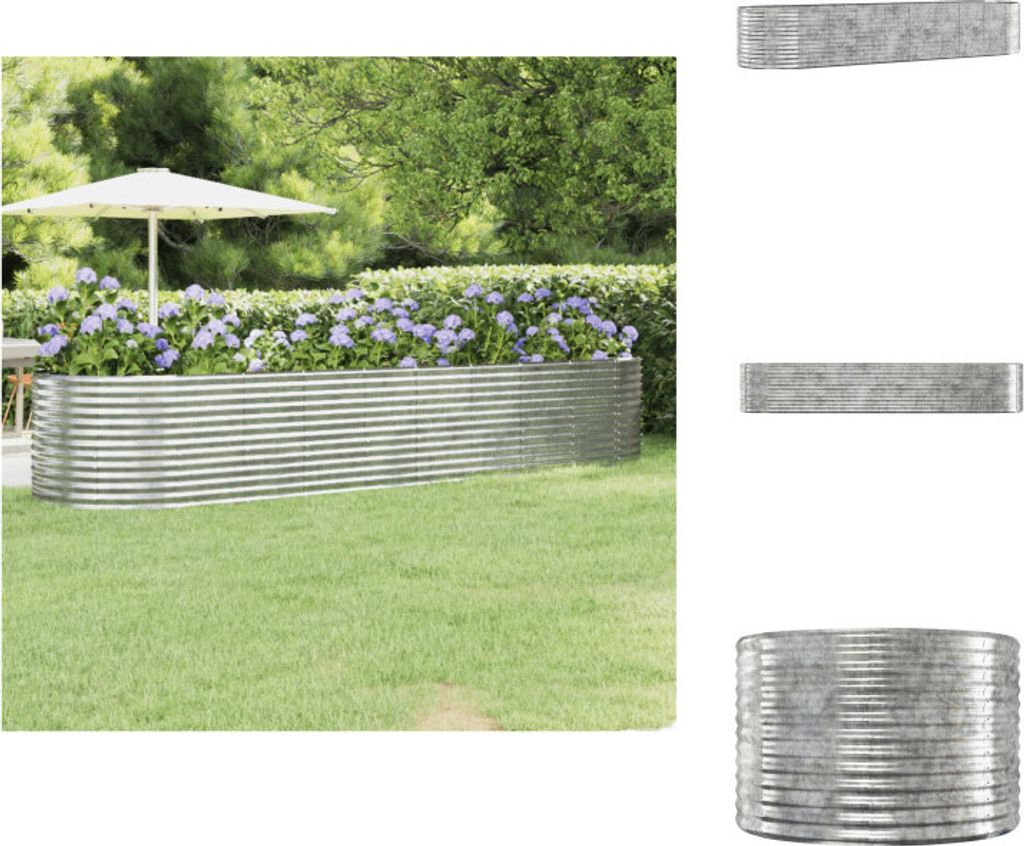 vidaXL Hochbeet Pulverbeschichteter Stahl 396x100x68 cm Silbern - Blumentöpfe & Pflanzgefäße