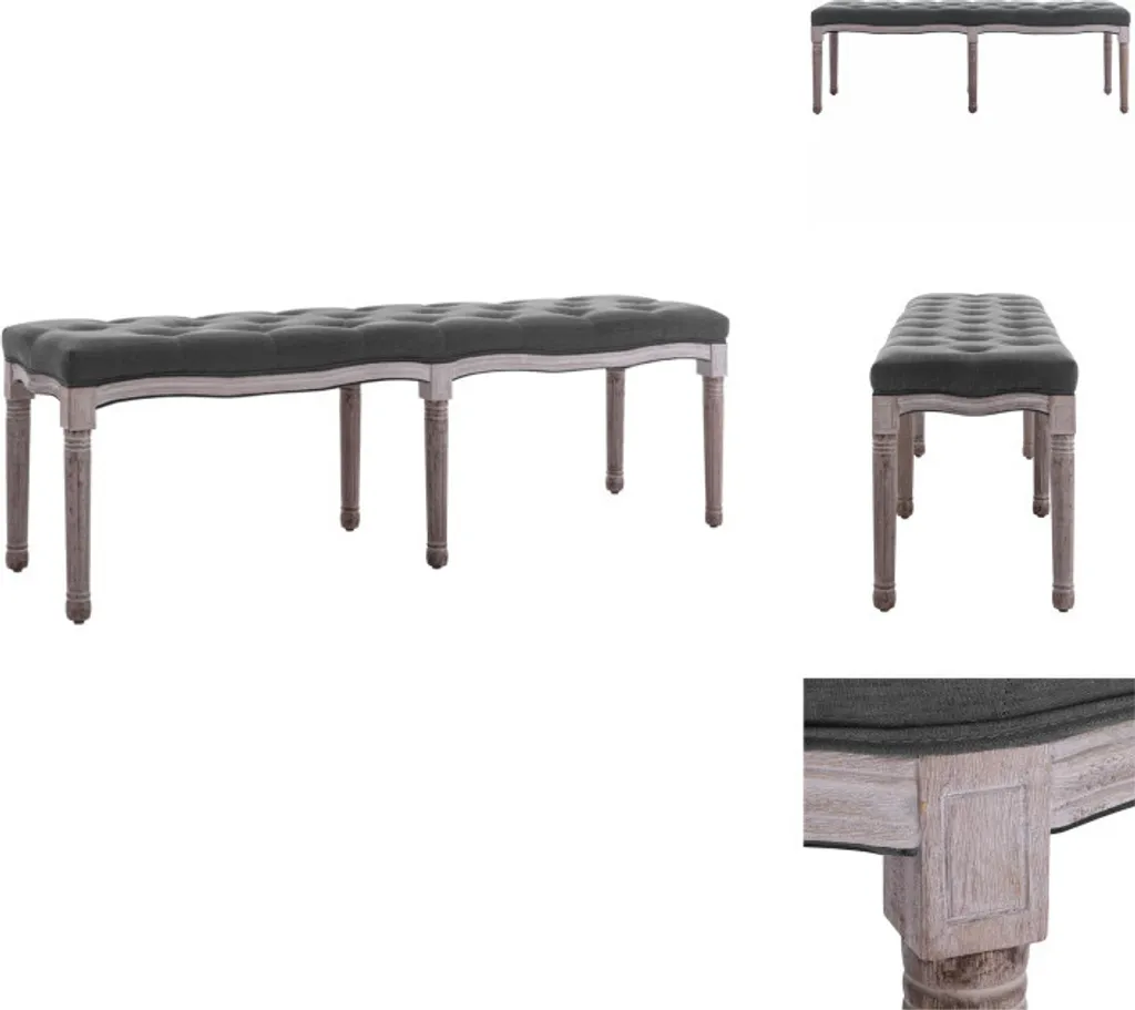 Banc vidaXL en Tissu Lin Gris Foncé - Assise Rembourrée Large 150 cm