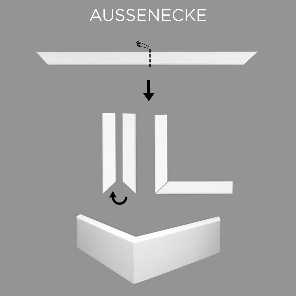 PROVISTON | Innenecken für | Sockelleiste | Berliner Profil | 16 x 80 mm | MDF foliert | Weiß | Hamburger Fußleiste