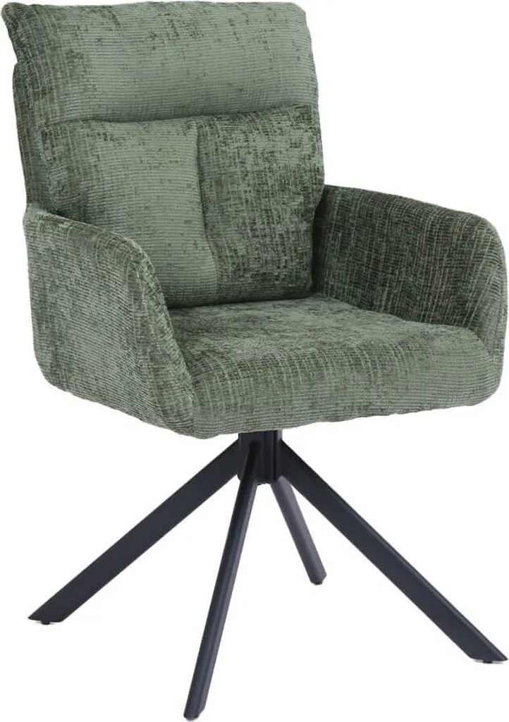Chaise de Cuisine Confortable ALUNA Pivotante en Tissu Vert Lot de 1