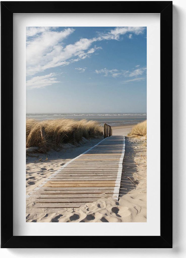 Blick auf den Strand und das Meer– Wandbild mit Rahmen – Gerahmtes Bild – Wanddekoration – 20x30 cm – Schwarz