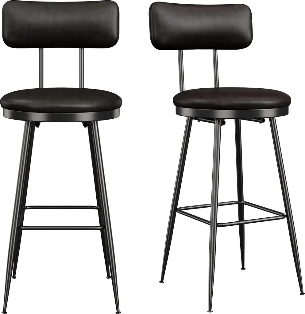 Tabouret de bar noir rotatif et réglable en hauteur, assise matelassée x2
