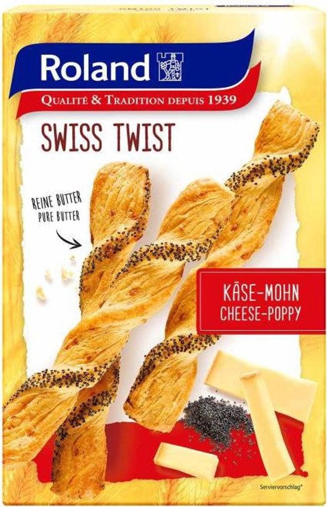 Roland Swiss Twist Käse Mohn Stangengebäck aus Blätterteig Produktbild 