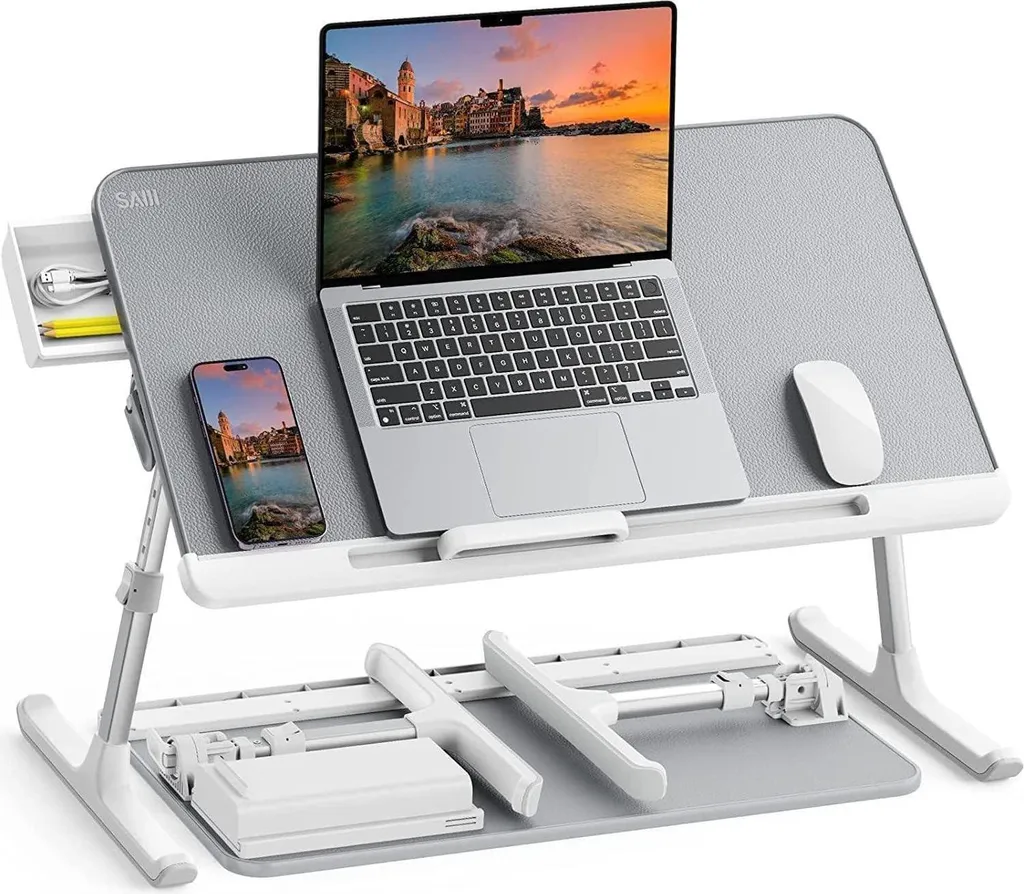 Table de Lit Ergonomique Réglable Plateau Bois E0 et Revêtement Confort