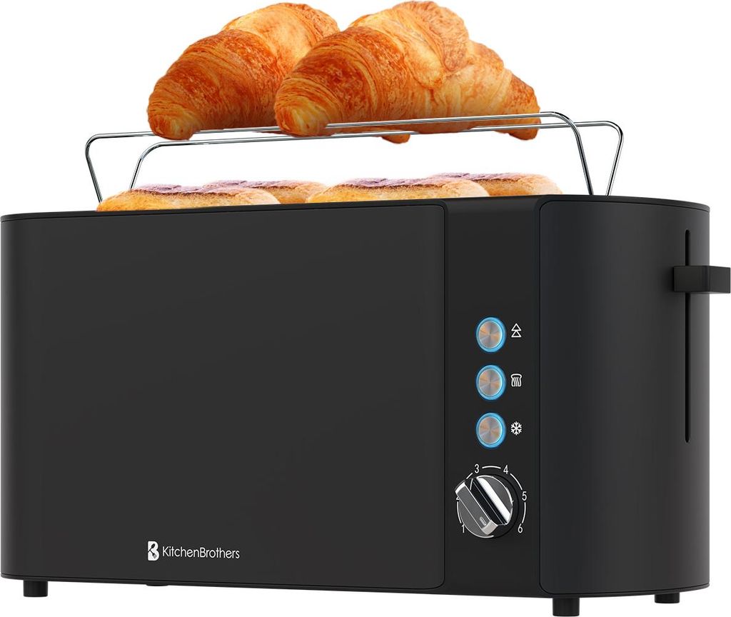KitchenBrothers Toaster - Toaster - 6 Bräunungsstufen - 2 Extra Lange Schlitze - 1520W - Schwarz