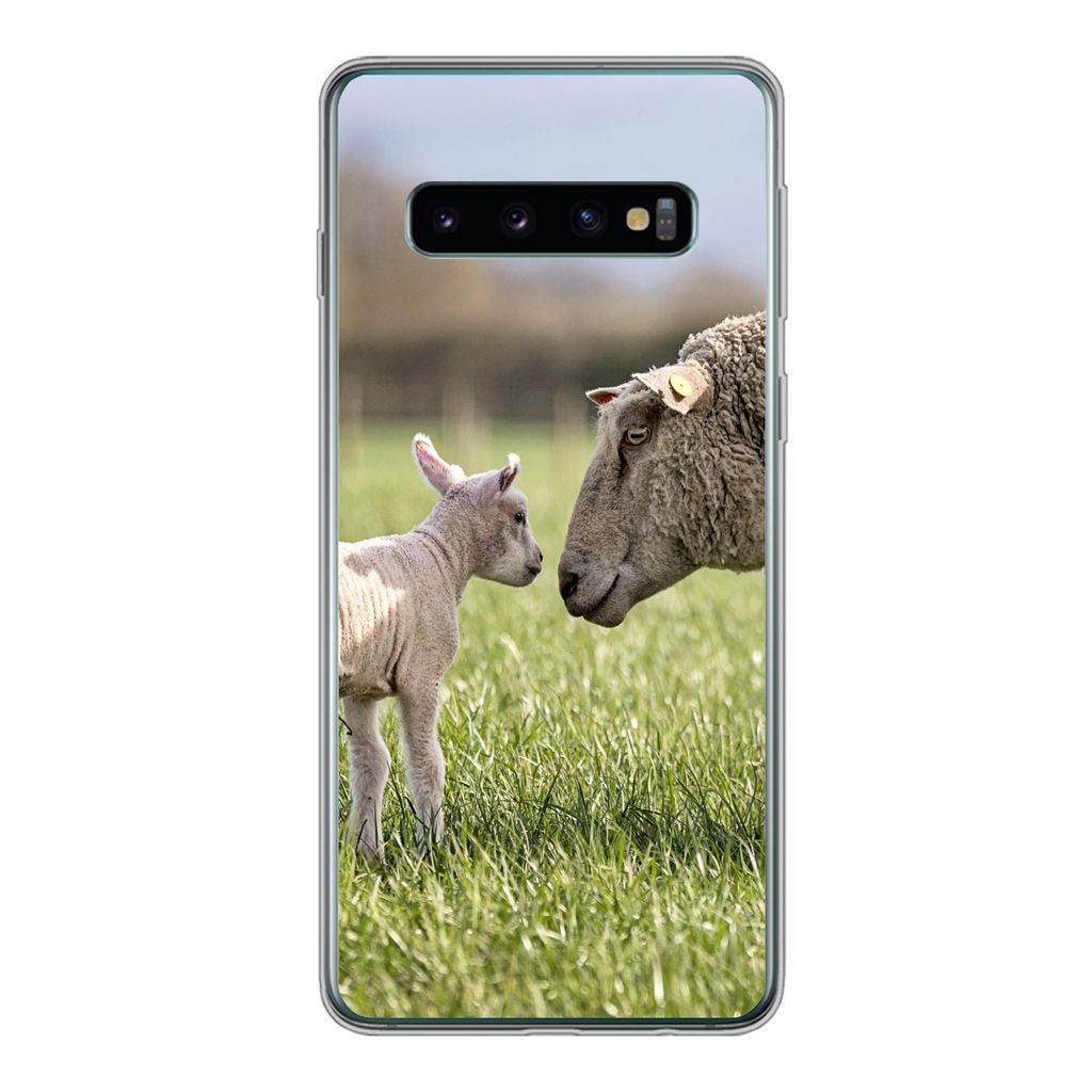 MuchoWow Handyhülle Schutzhülle Hülle für Samsung Galaxy S10 Schafe - Gras - Lamm Silikon Softcase Handy Hülle - Handytasche