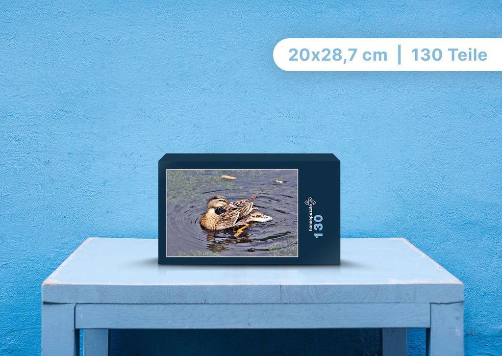 hansepuzzle 108720 - Ente Puzzle, 130 Teile, Tierwelt, 28,7 x 20,0cm mit hochwertiger Aufbewahrung, Kartonbox und wiederverschließbarem Beutel
