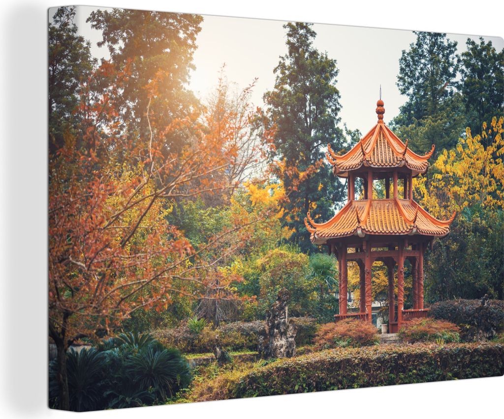 OneMillionCanvasses - Leinwandbilder - 140x90 cm, Chinesischer Pavillon im Wald von Chengdu, China, Wandbilder Kunstdruck Wanddekoration - Foto a...