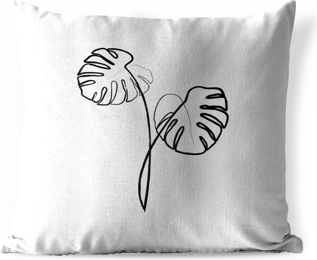 MuchoWow Outdoor Kissen - Pflanze - Monstera - Strichzeichnung - 40x40 cm - Wetterfest - Lounge Kissen - Kopfkissen - Interieur - Polster mit Bild