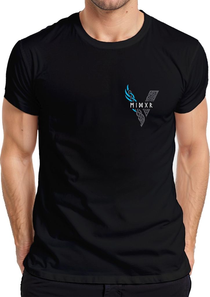 Wikinger Runen V Nordisches Symbol keltische Knoten blau Mythos Herren T-Shirt, Schwarz, XXL