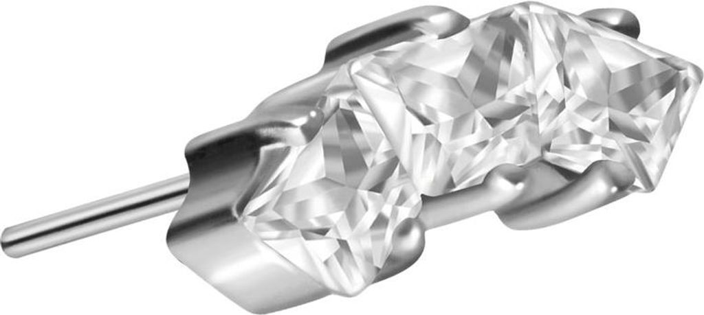 Piercing-Zubehör Titan Aufsatz mit Push Pin EINGEFASSTE KRISTALLTRAPEZE Silber Designgröße: 3 x 8 (3 Kristalle)mm